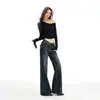26 Jeans Slimming Retro Americano de Tiro Bajo Micro-Campana para Mujer High Street Pierna Recta Estrecha No Pegados a la Pierna Pantalones de Largo Hasta el Suelo Dropshipping
