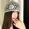Gorro de Ganchillo Hecho a Mano con Lentejuelas Caladas para Niñas, Sombrero Delgado Transpirable Fresco de Verano, Gorro de Punto de Moda y de Alta Gama