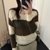 Tejido de punto a rayas con pedrería y cuello en V para mujer 2026 Otoño/Invierno Nuevo Estilo Holgado Perezoso Suave y Esponjoso Suéter Top Básico