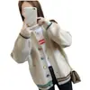 Suéter Nuevo de Punto de Bloques de Color con Cuello en V para Primavera y Otoño Chaqueta para Mujer Estilo Coreano Holgada Versátil Moda Elegante Cárdigan de Punto para Mujer