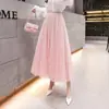 Saia de tule feminina super fada cintura alta saia de gaze primavera e verão primeira geração de cabelo saia longa de três camadas