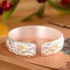 Producto de Plata Auténtico: Pulsera Tradicional de Plata Pura 999.9 con Peonía en Relieve Dorado, Pulsera Ancha Moderna y Sencilla de Nuevo Estilo Chino