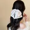 Presilha de Cabelo Elegante com Bolinhas e Laço Fresco para Mulheres, Novo Prendedor de Rabo de Cavalo de Fita, Clássico Prendedor Tubarão para Penteados no Topo da Cabeça