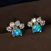 Ortografía Transfronteriza Más Explosiones Moda Huellas de Gato Cristal Rosa Ópalo Chapado en Oro Rosa Pendientes Pendientes Europeos y Americanos para Mujer Pendientes