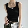 Camisola Branca para Mulheres, Novo Estilo de Verão, Alças Largas nos Ombros, Costas Nadador, Sem Mangas, Top com Decote Quadrado