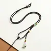 Elegante Colgante Cuerda DIY Tejido a Mano Asimétrico Colgante Pequeño Loto Dosel Esmaltado Cuerda de Cuello Nueva Cuerda de Collar