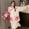 Pijamas de pelúcia feminina 2023 Inverno doce cardigan calças de manga comprida plus size plus size gordinho menina homewear