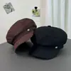 Sombrero Octagonal Versátil Minimalista Estilo Japonés Que Hace Que la Cara Parezca Más Pequeña, Circunferencia de Cabeza Grande, Boina Retro, Nueva Tendencia de Moda para Artistas