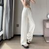 [2435] Nuevos pantalones chinos de seda de hielo para mujer, pantalones de verano de pierna ancha y estrecha, pantalones Guofeng rectos, casuales y frescos.