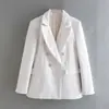 Comercio Exterior Transfronterizo 2026 Nuevo Moda Europea y Americana Tweed Doble Botón Botón de Color Contrastante Longitud Media Blazer para Mujer