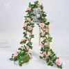 Enredadera de rosas flores artificiales para decoración, cubriendo tuberías de aire acondicionado interiores, embelleciendo tuberías de calefacción, hojas verdes de plástico, flores pequeñas falsas
