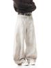 Jeans Cimitarra Americano Retro Lavado Desgastado Blanco Sucio para Hombre y Mujer Suelto Recto Pierna Ancha Casual Pantalones Largos hasta el Piso Trendy