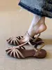Primer Encuentro Ji Diseño de Nicho Tocado Sandalias Mujer Verano Ropa Exterior Tejido Hueco Retro Suela Plana Sandalias Romanas