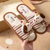 Pantufas fofas de linho para cachorrinhos para mulheres, adequadas para todas as estações, uso interno em casa, antiderrapantes, sola macia, absorventes de suor, respiráveis, pantufas confortáveis para o chão para homens