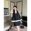 Conjunto Colete Saia Decote V Laço Francês Recorte Cor Contrastante Feminino 2025 Verão Novo Estilo Lady