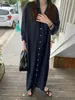 Vestido camisero casual simple de corte holgado estilo chic coreano, de manga larga, con doble bolsillo, de un solo botón, falda larga 19306