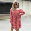 Amazon estación independiente comercio exterior transfronterizo Europa y Estados Unidos 2023 vestido de hombros descubiertos de manga larga floral para mujer transfronterizo