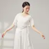 Nuevo estilo de traje de danza clásica, top de malla elástica con pequeñas mangas acampanadas, conjunto de práctica de gasa fluida, atuendo étnico para actuación de danza china