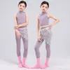 Traje de danza jazz para niñas, top morado de alta gama con un pequeño cuello alto, conjunto de yoga, body, traje de baile de espectáculo jazz para niñas