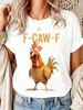 Camiseta de Algodón Europea Transfronteriza F-Caw-F Pollo Interesante Humor para Adultos Gallo Camiseta de Algodón para Mujer Casual Manga Corta