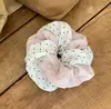 Scrunchie Fresco de Bolinhas Estilo Coreano Envolto à Mão Flor de Cabelo de Laço Duplo Interligado Doce Elegante Suporte para Rabo de Cavalo Gravata de Cabelo para Mulheres