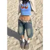 Shorts Jeans Rasgado Retrô Americano com Degradê para Homens e Mulheres Soltos Retos de Perna Larga Casuais Curtos Verão