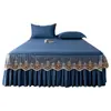 Renda bordada em algodão puro, amigável à pele, design de princesa estilo coreano, saia de cama lisa, disponível para camas de solteiro e casal, com características antiderrapantes, acabamento de renda para atacado