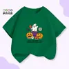 Camiseta Infantil de Halloween Negra de Manga Corta para Niños y Niñas con Estampado de Calabaza Fantasma Linda de Dibujos Animados Camiseta de Manga Corta para Niños
