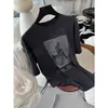 DestacadoYuran 26 Nueva Colección de Principios de Otoño: Camiseta de manga corta extragrande de lino y algodón lavada con enzimas de aire con estampado de banda de rock