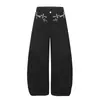 Pantalones plisados para hombre con diseño de pedrería en forma de cruz, estilo High-Street moderno, pantalones holgados de pierna ancha