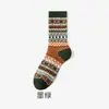 Meias Dupla Agulha Peludas Zhuji Meias Femininas Outono Inverno Meia-Panturrilha Estilo Étnico Jacquard Retrô Estilo Mori Meias de Algodão Tendência