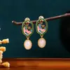 Pendientes de Plata 925 con Cierre de Aguja, Nuevos Pendientes Estilo Chino Nacional para Mujer, Esmalte Imitación Jade Hetian, Diseño de Nicho, Pendientes Estilo Retro
