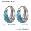 Pendientes Xinyixin de Círculo con Circonita Colorida Turquesa Azul, Elegantes Clips para Orejas, Pendientes para el Trabajo, Acero Inoxidable Chapado en Oro Real de 18K