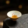 Taza de té de cerámica pintada a mano con diseño de hoja de albaricoque y calabaza, taza de té personal para beber té, trae riqueza y fortuna
