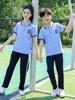 Conjunto de Uniforme de Verão para Alunos do Ensino Fundamental e Médio Camiseta de Manga Curta Cor Pura Foto de Formatura Apricot Calças de Uniforme de Verão Personalização
