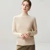 Outono e Inverno Nova Camisa Base de Tricô de Caxemira Moda Macia Confortável Cor Sólida Simples Gola Meio Alta Manga Longa Feminina