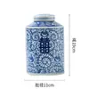 Cerâmica Azul e Branca de Jingdezhen Grande Médio e Pequeno Jarro Antigo com Caractere Feliz Jarro de Armazenamento com Tampa Porcelana Azul e Branca Estilo Chinês Caractere Feliz Altar