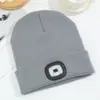 Chapéu de Tricô LED Recarregável por USB para Corrida Noturna no Outono e Inverno com Luz, Chapéu Iluminado para Pesca Noturna