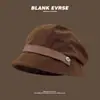 Boina Marrón Retro Estilo Japonés Maillard para Mujer Sombrero de Pescador de Pana Otoño e Invierno Boina Octagonal de Lana