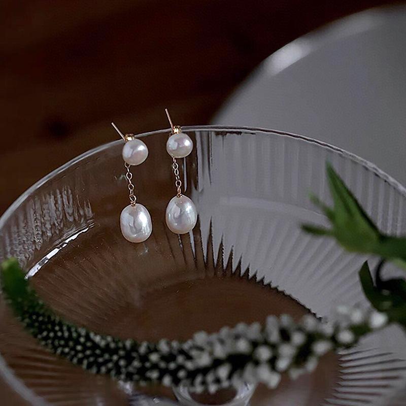 港风复古天然淡水珍珠耳钉小众高级感s925银针两戴