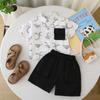 2025 Nuevo Estilo Verano Camisa de Solapa Estampada para Niños Traje de Manga Corta Pantalones Cortos Casuales para Bebé Conjunto de Dos Piezas Dropshipping