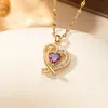 Collar con Colgante de Corazón Microincrustado de Circonita para Mujer, Cadena de Clavícula de Cristal Colorido, Joyería Versátil de Lujo Ligero al por Mayor