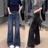Jeans Feminino Reta Solto Primavera Outono Inverno 2025 Novo Cintura Alta Emagrecedor Perna Larga Pequena Calças