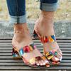 2024 Zapatillas de Nuevo Estilo para Mujer Europeas y Americanas con Pedrería Tacón Grueso Zapatillas Combinación de Colores Tacón Medio Comercio Exterior Talla Grande Zapatos de Mujer en Stock