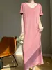Vestido de punto para mujer, color liso, cuello en V delantero y trasero, estilo casual suelto para el trabajo, seda helada, con cuentas, delgado, por encima de la rodilla