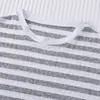 Comércio Exterior Transfronteiriço Casa Solta Casual Malha Listrada Gola Redonda Manga Curta Pijama Feminino Verão Roupa de Casa Pijama Europeu e Americano