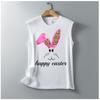 Camiseta de manga corta de Pascua para mujer, talla europea, con estampado de conejito y orejas de conejo.