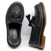 Mocasines Negros con Borlas Crazy Horse para Mujer, Zapatos de Cuero Genuino de Caña Baja, Cuero de Primera Capa, Estilo Británico, Zapatos Casuales de Moda Redondos para Estudiante