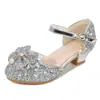 Zapatos Individuales Nuevos de Niña con Cristales de Pedrería, Elegantes Zapatos de Princesa con Lazo de Dibujos Animados para Niña, Zapatos de Tacón Alto para Actuación Infantil