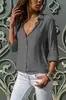 Ropa de mujer transfronteriza: blusa de gasa con botones, estilo europeo y americano, color liso, manga larga, top de calidad de exportación, camisa de mujer con escote en V profundo